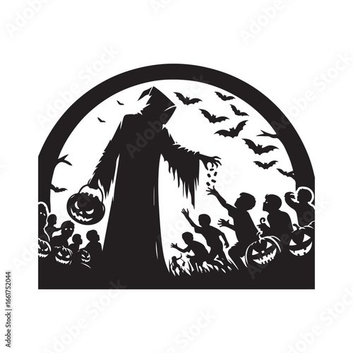  halloween treating  vector silhouette outline logo design illustration