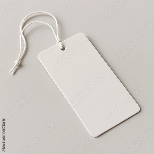 Minimalist Clothing Hang Tag Mockup with White String on Gray Background