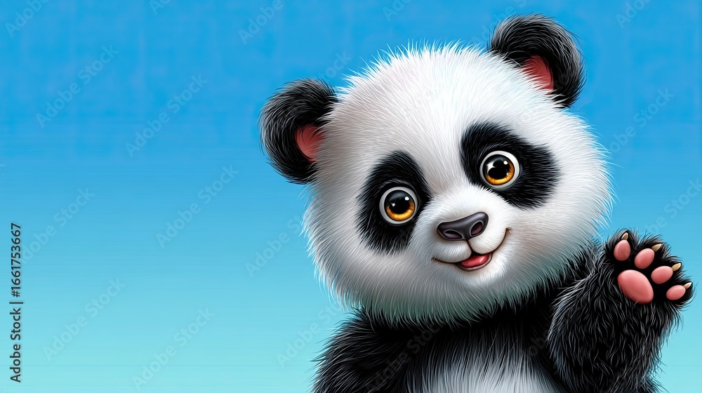 Fototapeta premium Cute Panda on a Light Blue Gradient Background