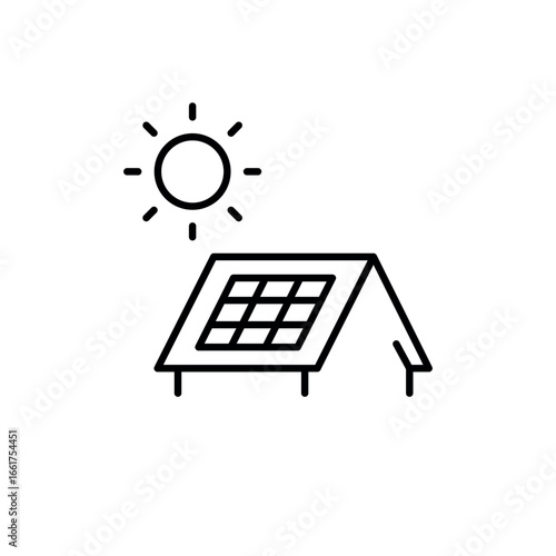 Solar panels on the roof of a house linear icon. Line customizable illustration. Contour symbol. Vector isolated outline drawing. Editable stroke