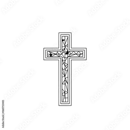 A simple Christian cross is decorated with a stained glass mosaic, making it perfect for religious artwork.