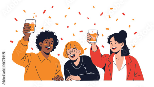 Cheers to friendship: A joyful group of friends clinking glasses in a toast, celebrating together. the perfect blend of joy, camaraderie, and shared moments of happiness.