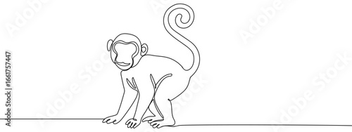 Macaque, continuous, hand drawn vector line, stroke editable.