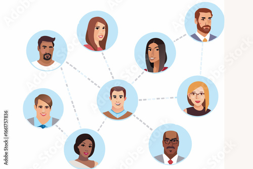 Diverse group of people connected in a network relationship