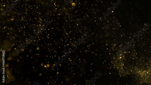 Freeze Motion Shot of Golden Glitter Background Isolated on Black