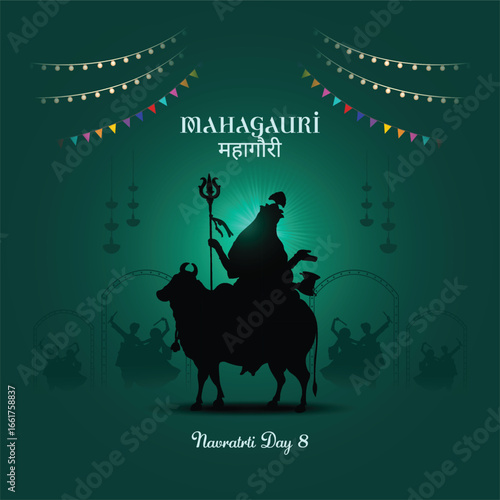 9 days of Navratri goddess durga avatars with color of the day. Day eight goddess mahagauri. Hindi translation mahagauri.