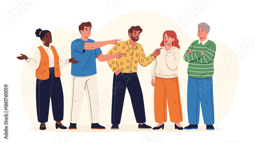 Conflict in the Circle: Illustration of people engaged in an animated dispute, embodying the intensity and emotional depth of disagreement, focusing on interpersonal relations.
