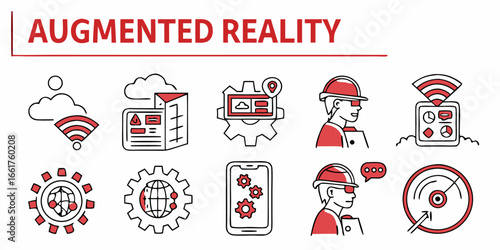 Modern minimalist line icons for augmented reality applications
