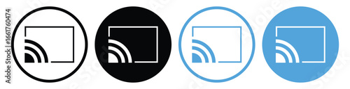 Screen cast Icon Set – Flat, Thin Outline and Vector Screen Recording Symbols for Web and App.