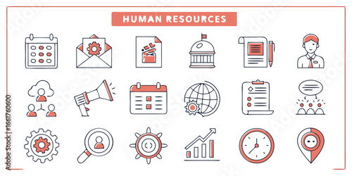 Set of 40 minimal line icons representing human concepts and activities