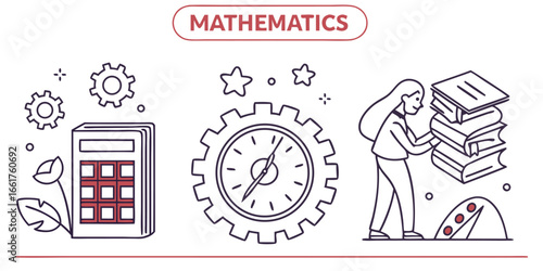 Set of 40 minimal line icons for mathematics and science concepts