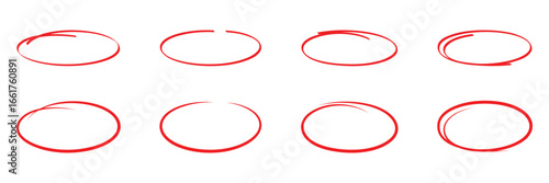 Red hand drawn circle set
