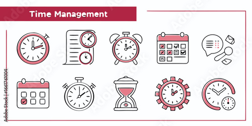 Minimalist line icons representing various time concepts and elements