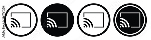 Screen cast Icon Set – Flat, Thin Outline and Vector Screen Recording Symbols for Web and App.