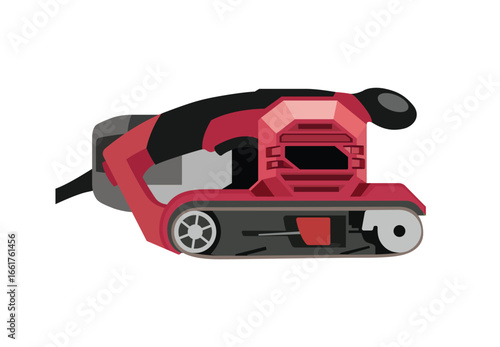 Vector illustration of an electric belt sander, woodworking power tool for sanding wood surfaces, isolated on white background.