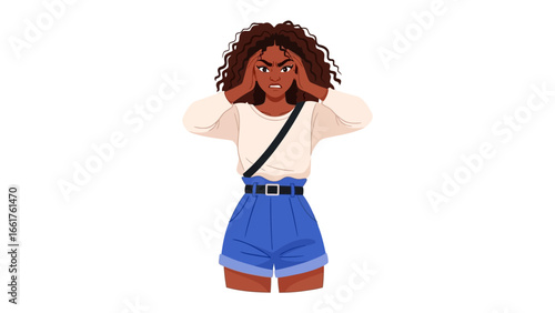 Frustrated Female Figure : A stylized illustration showcases a young woman expressing intense frustration through body language, providing a versatile visual for themes of stress and mental health.