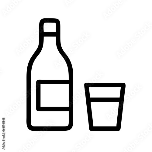 Wine bottle and glass vector icon illustration for bar restaurant and beverage product design element use