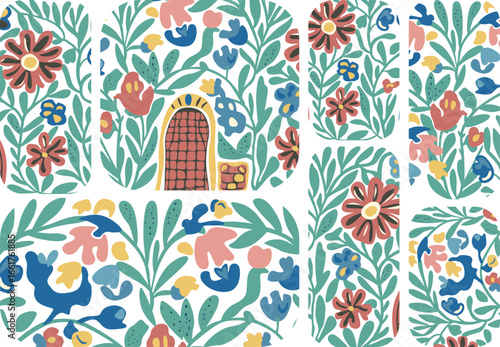 Vector beautiful medieval ornament set. Elegant lines of royal floral ornament on a white background.