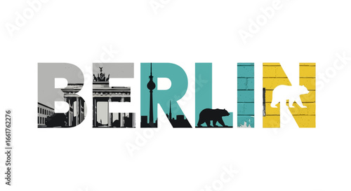 Berlin city with skyline, travel concept, and white background.