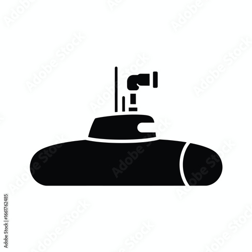 A black silhouette of a submarine, showing the conning tower and periscope.