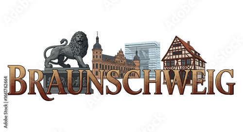 Braunschweig Skyline Lion with Building, and Cityscape.