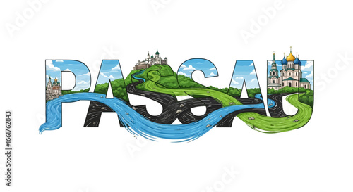 Passau Cityscape with Germany Illustration.