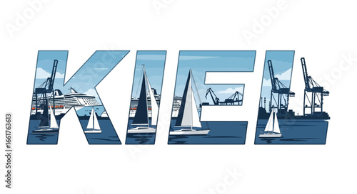 Kiel port with germany Maritime illustration.
