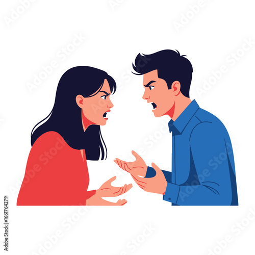 Confrontation: Intense illustration of a couple engaging in a heated argument, their expressions mirroring conflict and disagreement. The scene captures the raw emotions of anger and frustration.