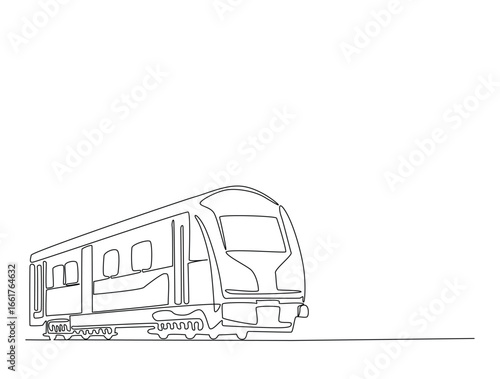 Continuous line art drawing of locomotive train. Train in single line art drawing vector illustration. Editable stroke.