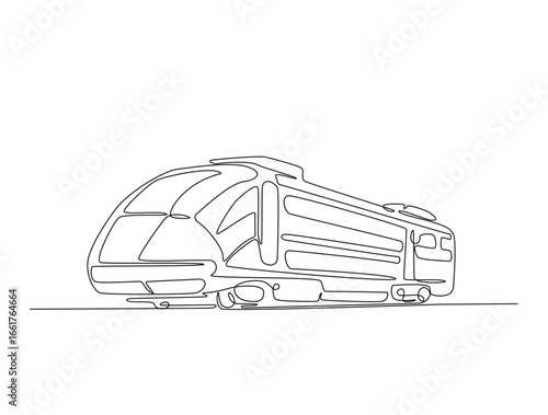 Continuous line art drawing of locomotive train. Train in single line art drawing vector illustration. Editable stroke.