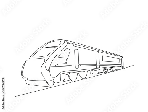 Continuous line art drawing of locomotive train. Train in single line art drawing vector illustration. Editable stroke.