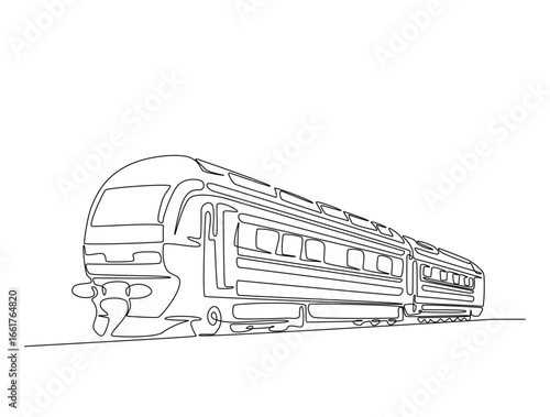 Continuous line art drawing of locomotive train. Train in single line art drawing vector illustration. Editable stroke.