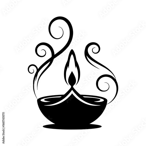 Glowing diya illustration: A captivating, intricate illustration of a glowing diya, symbolizing light, hope, and spiritual awakening, with elegant, swirling patterns enhancing its traditional form.