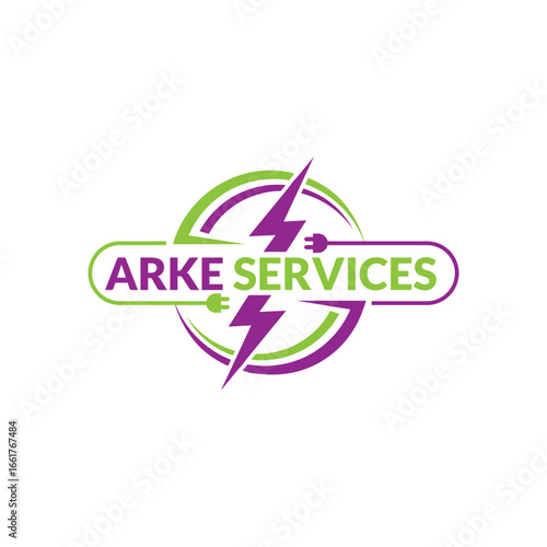 Modern Green and Purple Arke Services Logo Design: Clean, Professional, and Energetic Branding for Electrical Company.