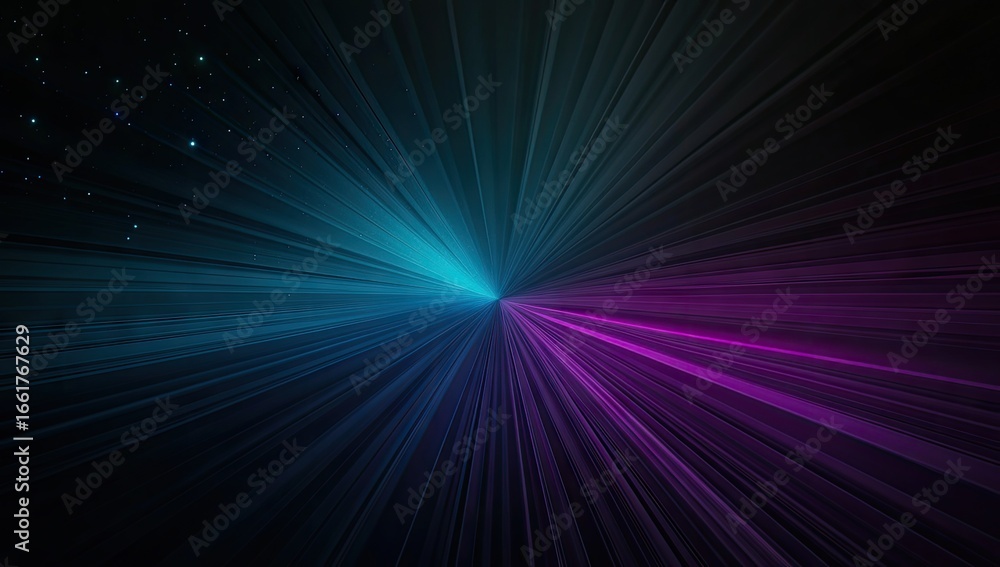 Fototapeta premium Dark rays of teal, violet, and teal light burst outward