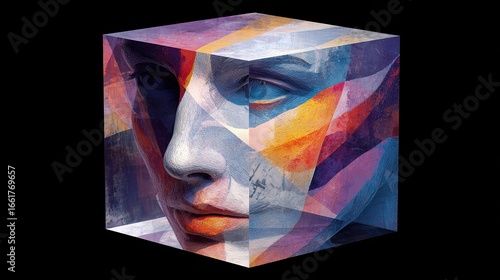 Abstract face design in geometric cube