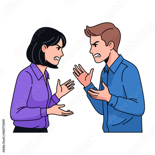 Discord Dialogue: Two figures engaged in a heated exchange, captured in an illustration style. Their expressions and gestures tell a story of tension and conflict.