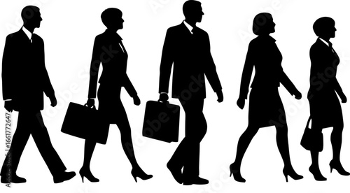 Business people walking in a line with briefcases and handbags