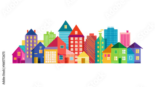 Colorful cartoon city skyline illustration vector design for real estate and urban development projects