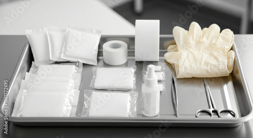 Wallpaper Mural Sterile Wound Dressing Supplies Laid Out Neatly on a Hospital Tray, Ready for Patient Care Torontodigital.ca