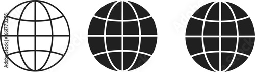 Globe icon set – internet, global communication, web network, world symbol, vector illustrations for web, app, and UI design