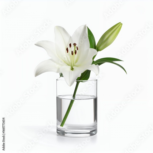 Wallpaper Mural Elegant white lily blossom showcasing delicate petal structure in a glass container on white background Torontodigital.ca