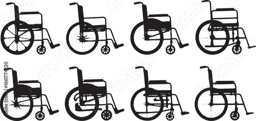 Multiple wheelchairs in silhouette mobility aid medical equipment