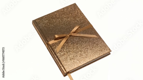 Elegant gold glitter journal with satin ribbon tie, perfect for luxury stationery needs