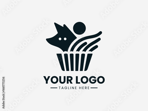 Clever fox holding pastry with floral elements in charming bakery vector logo 