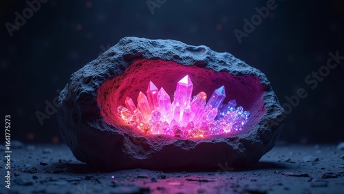 Glowing Crystals in a Stone Cave A Digital Art Piece
