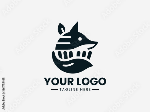 Clever fox holding pastry with floral elements in charming bakery vector logo 