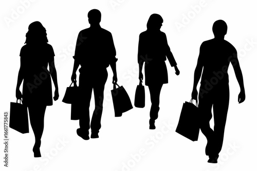 People walking with shopping bags in a group together