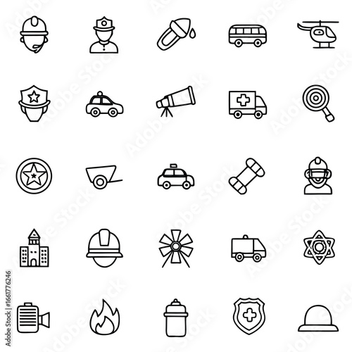 Comprehensive emergency services vector icon set for safety and aid