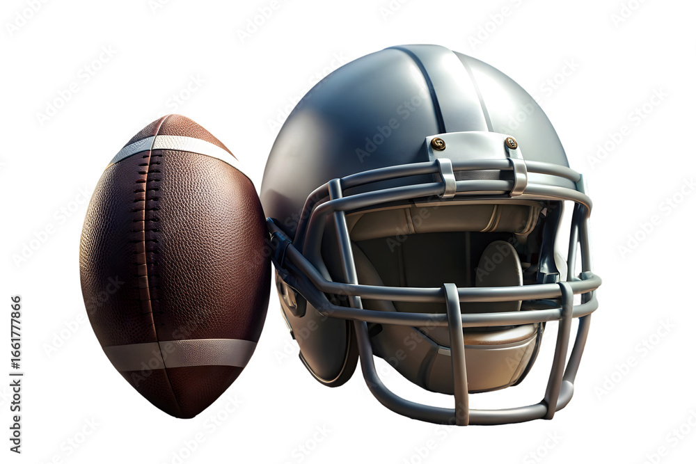 Naklejka premium American football helmet and ball 3d rendering isolated on transparent background